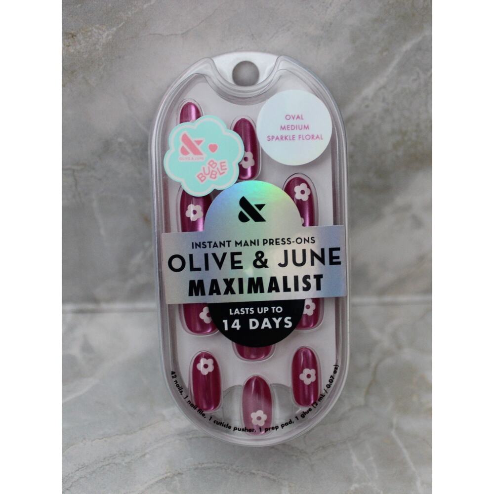Olive & June Instant Mani Maximalist Medium Oval Press-On Nails Sparkle Floral